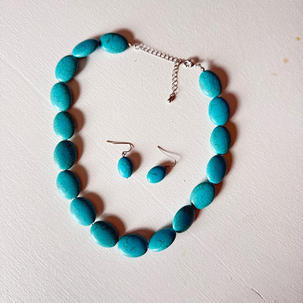Synthetic Turquoise Earrings and Necklace